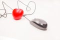 Click on the computer mouse to check, open, discover or unlock what is inside the heart. Healthcare checkup or finding heart, love