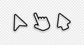 Click cursor collection. Cursor arrows and computer mouses with hand. Cursor icons. Arrows click vector icons. Mouse click cursor Royalty Free Stock Photo