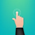 Click hand in flat style. Push touch screen. Hand cursor icon. Finger click icon. Vector stock illustration. Royalty Free Stock Photo