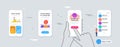 Click hand, Group and User notification minimal line icons. For web application, printing. Vector