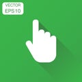 Click hand icon. Business concept cursor finger pictogram. Vector illustration on green background with long shadow. Royalty Free Stock Photo