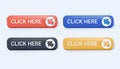 Click here button with arrow pointer clicking icon. Click here vector web button. Web button with action arrow pointer Royalty Free Stock Photo