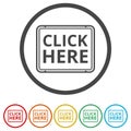 `Click Here` button, Click here icon, Click here sign, 6 Colors Included Royalty Free Stock Photo