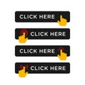Click here button in flat style design with various hand finger cursor Royalty Free Stock Photo