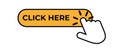 Click here button with hand clicking icon. Click here vector web button. Web button with action of hand. Royalty Free Stock Photo