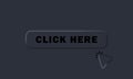 Click here button with hand cursor. Click here icon with pointer clicking. User interface elements for mobile app. Dark theme. Royalty Free Stock Photo