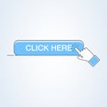 Click here button with hand icon. Vector click web sign cursor symbol. Royalty Free Stock Photo