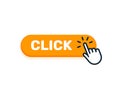 Click here button with hand icon. Vector click web sign cursor symbol. Button isolated Royalty Free Stock Photo