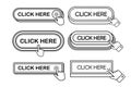 Click Here Button with hand or mouse cursor. Click buttons collection. Computer mouse cursor. Set for button website Royalty Free Stock Photo