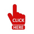 Click here button with hand pointer clicking. Click here web button. Isolated website hand finger clicking cursor Ã¢â¬â vector Royalty Free Stock Photo