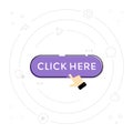 Click here button with hand pointer clicking. Vector illustration on a white background