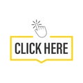 Click here button with hand pointer clicking. Vector stock illustration Royalty Free Stock Photo