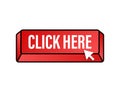 Click here button with hand pointer clicking. Vector stock illustration. Royalty Free Stock Photo