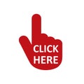 Click here button with hand pointer clicking. Click here web button. Isolated website hand finger clicking cursor Ã¢â¬â vector