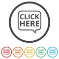 `Click Here` button, Click here icon, Click here sign, 6 Colors Included Royalty Free Stock Photo