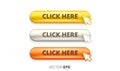 Click here button set, link mouse click, color set gold, silver and bronze. Vector illustration Royalty Free Stock Photo