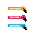 click here button vector. symbol of hand pointer clicking click here logo icon. web banner page site content element graphic