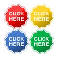 Click Here Buttons. 4 icons set. Vector. Royalty Free Stock Photo