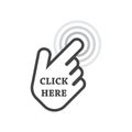 Click here icon. Hand cursor signs. Black button flat vector ill Royalty Free Stock Photo