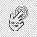 Click here icon. Hand cursor signs. Black button flat vector ill Royalty Free Stock Photo