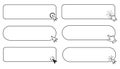 Click here line frame, interface bar with cursor arrow or hand. Ui element search, buy field, link. button for click