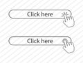 Click here in linear style and hands. Clicking cursor hand pushing on button. Web icon in simple style. Isolated pointer Royalty Free Stock Photo