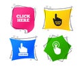 Click here signs. Hand press icons. Vector