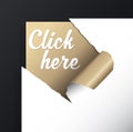 `Click here` text uncovered from torn paper corner. Royalty Free Stock Photo