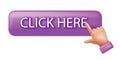 Click here vector button, 3D web hand mouse pointer icon, website internet banner, finger arrow. Royalty Free Stock Photo