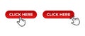 Click here vector red button. Finger cursor clicking button for app and web design Royalty Free Stock Photo