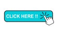 Click here web button, internet flat pointer design, press link vector illustration