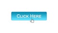 Click here web interface button clicked mouse cursor, blue color, advertising Royalty Free Stock Photo