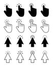 Click icon set vector. Mouse pointer, computer cursor for web, app. Here point, flat hand click icons. Finger press button. Touch Royalty Free Stock Photo