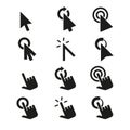 Click icons and hand cursor signs vector set Royalty Free Stock Photo