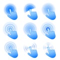 Click icons. Interactive touch gesture, hand pointer clicking, pressing and tapping with ripple effect. Digital