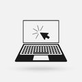 Click the laptop, notebook and cursor icon. Vector illustration. Pictogram isolated on white background Royalty Free Stock Photo