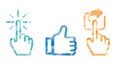 Click Like Share icon in blue color ,hand cursor and like thumb Royalty Free Stock Photo