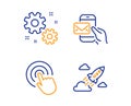 Click, Messenger mail and Work icons set. Startup rocket sign. Cursor pointer, New e-mail, Settings. Vector Royalty Free Stock Photo