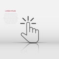 Click mouse icon in flat style. Pointer vector illustration on white isolated background. Hand push button business concept Royalty Free Stock Photo