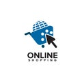 Click online shop logo with trolley icon template Royalty Free Stock Photo