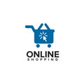 Click online shop logo with trolley icon template Royalty Free Stock Photo