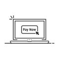 Click on pay now button on linear laptop Royalty Free Stock Photo