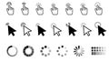 Click pointer icon. Cursor Click, Hand Clicks and Load Waiting Icons. Website arrows or hand cursors tools, computer interface