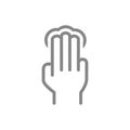 Click with three fingers line icon. Multi touch screen fingers, 3x tap symbol