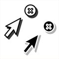 Click vector icon, cursor symbol with cancel or close sign