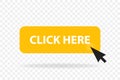 Click web button template. Vector yellow bar, computer mouse click here cursor Royalty Free Stock Photo