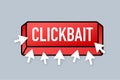 Clickbait red button. Hand click icon symbol. Cursor arrows, push button. Vector stock illustration. Royalty Free Stock Photo