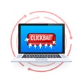Clickbait red button. Hand click icon symbol. Cursor arrows, push button. Vector stock illustration. Royalty Free Stock Photo
