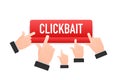 Clickbait red button. Hand click icon symbol. Cursor arrows, push button. Vector stock illustration. Royalty Free Stock Photo