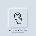 Clicking finger icon, cursor. Hand pointer, clicking icon. Vector EPS 10. Neumorphic UI UX white user interface web button. Royalty Free Stock Photo